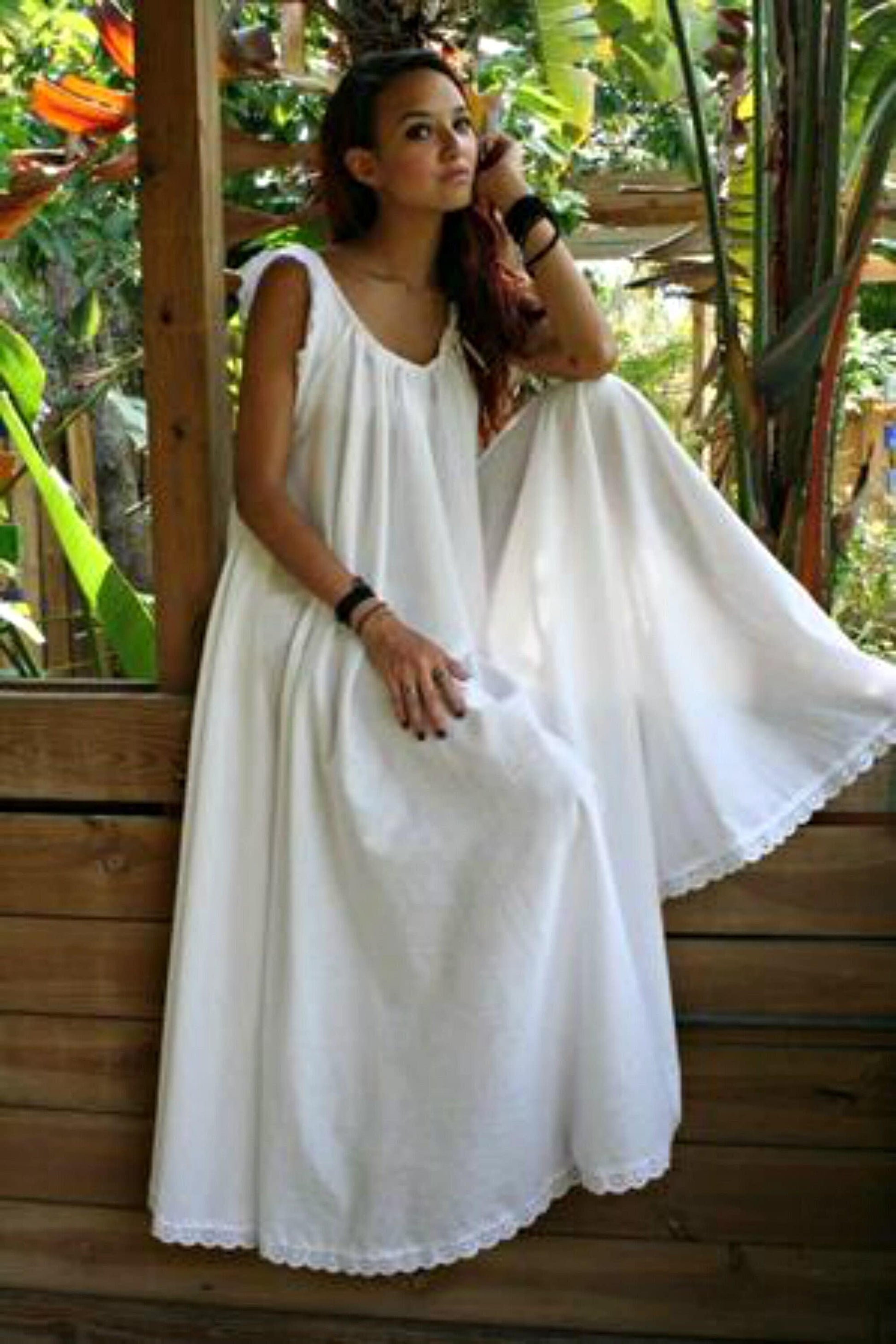White Cotton And Prints Jane Austen Cotton Nightgown Bridal Wedding Lingerie Cotton Honeymoon Nightgown Cotton Sleepwear