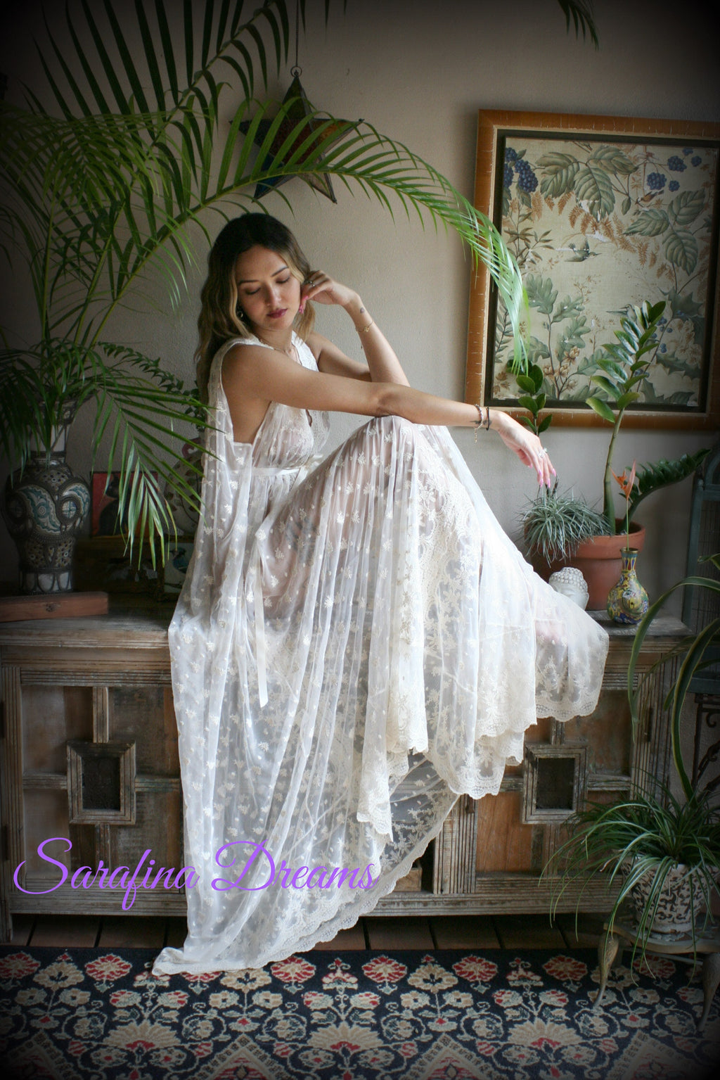 Embroidered Ivory Lace Backless Nightgown Bridal Lingerie Lace Sleepwear Nightgown Bridal Nightgown Wedding Sleepwear Wedding Lingerie
