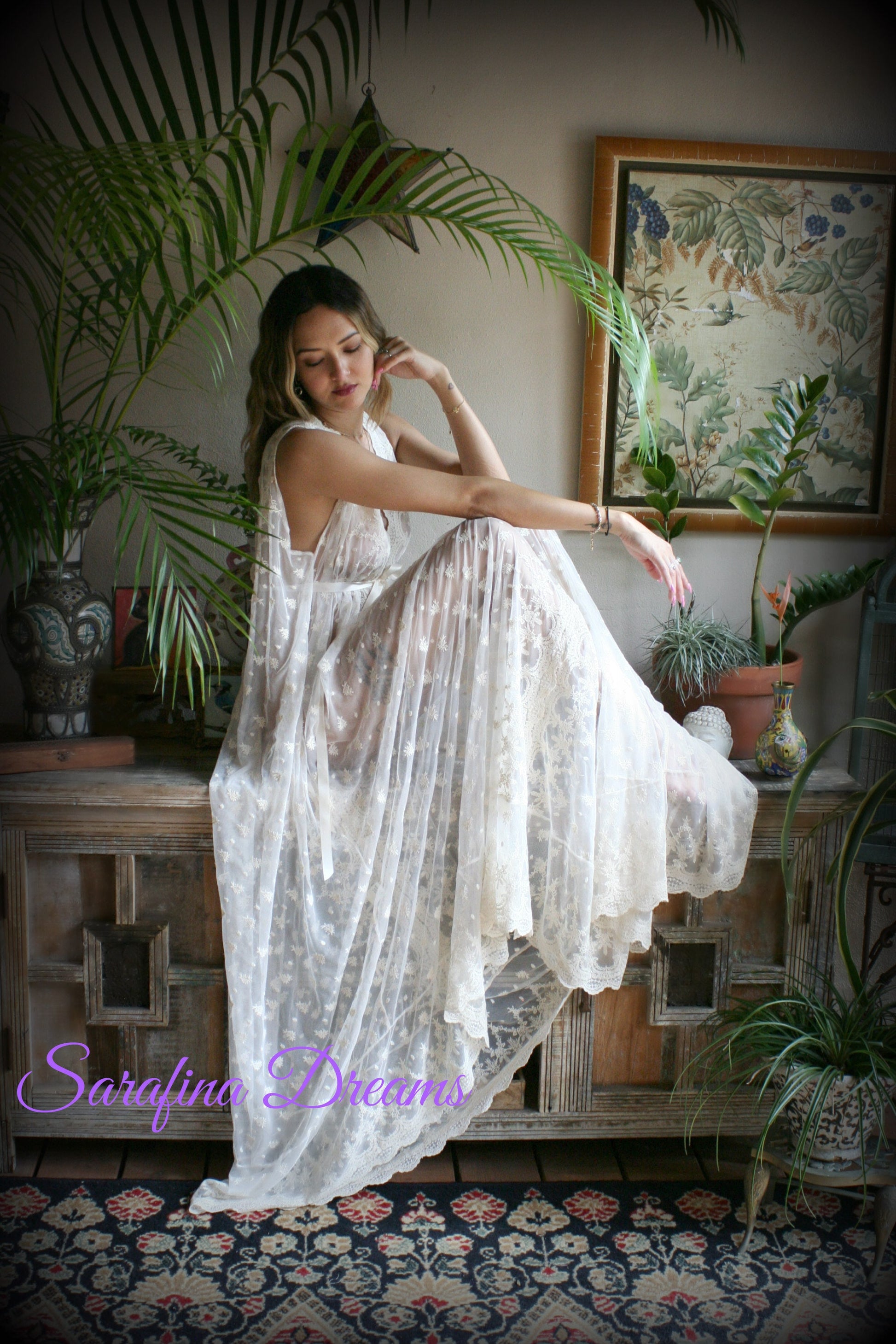 Embroidered Ivory Lace Backless Nightgown Bridal Lingerie Lace Sleepwear Nightgown Bridal Nightgown Wedding Sleepwear Wedding Lingerie