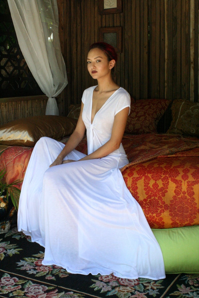 Ivory Silk Knit Bridal Nightgown Wedding Lingerie Keyhole Tie Front silk Sleepwear Honeymoon Lingerie Night Gown Bridal Sleepwear