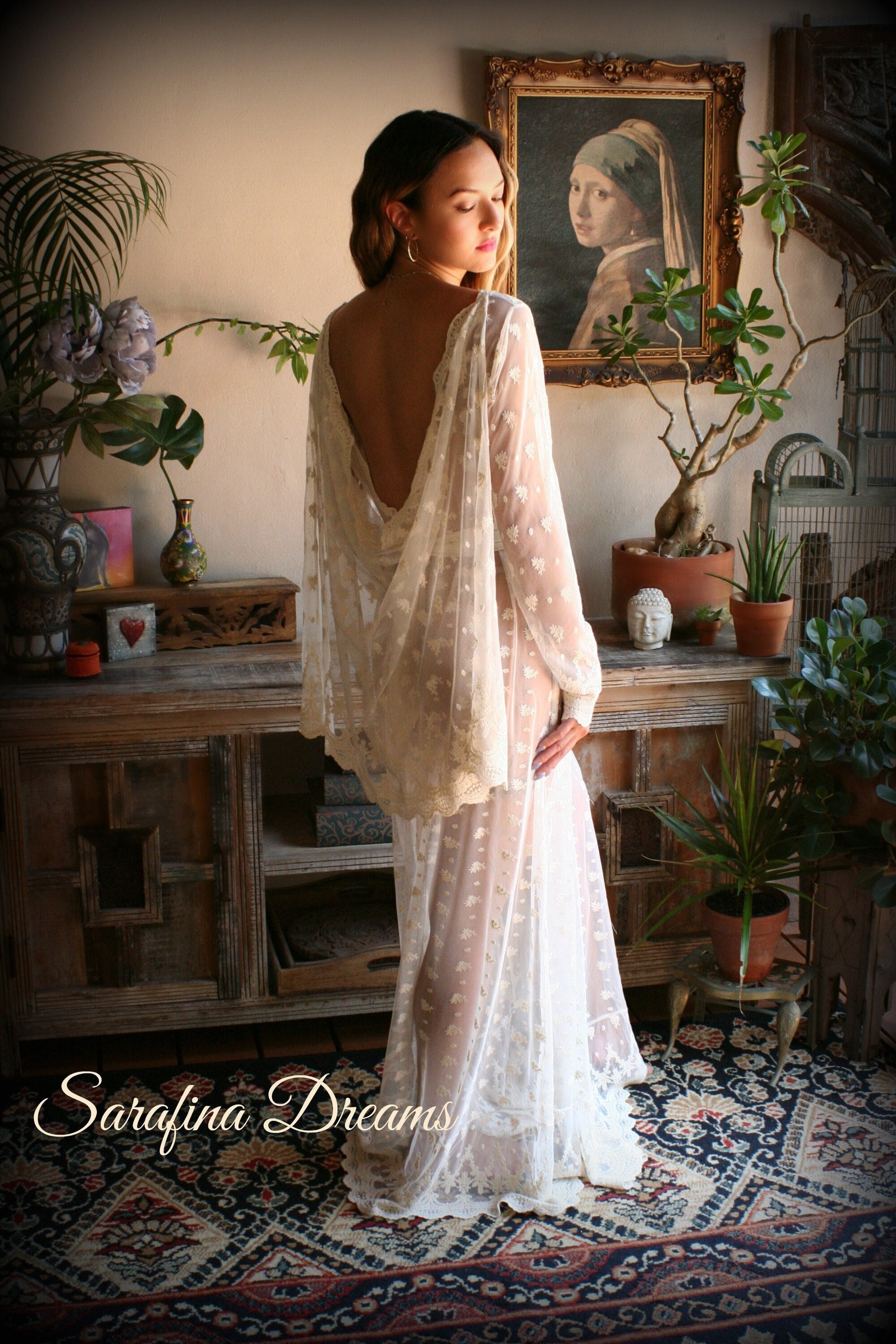 Bridal Nightgown Lace Backless Nightgown Embroidered Lace Wedding Sleepwear Bridal Lingerie Lace Sleepwear Lace Dress Honeymoon Lingerie