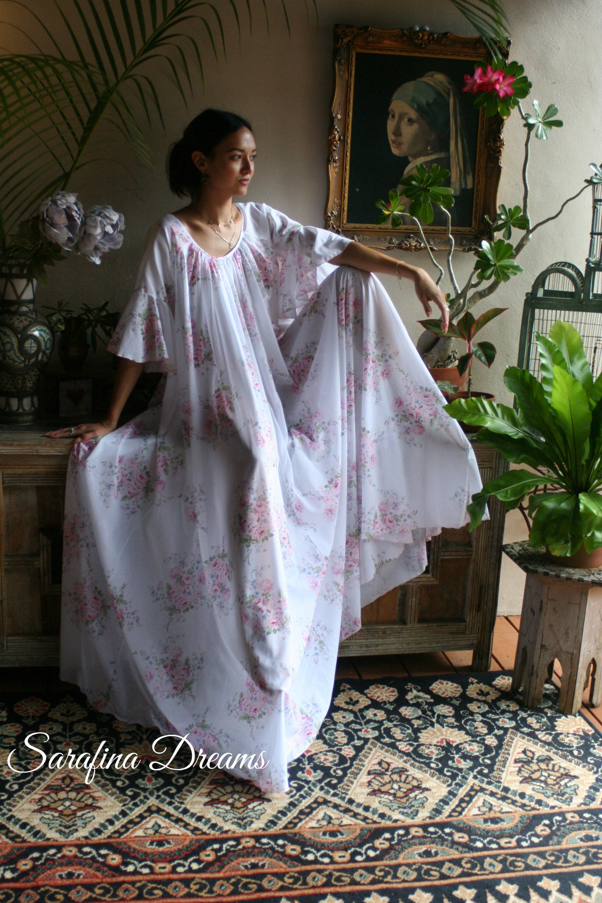 100% Cotton Nightgown Jane Austen Victorian Nightgown Cotton Sleepwear Cotton Lingerie Rose Print