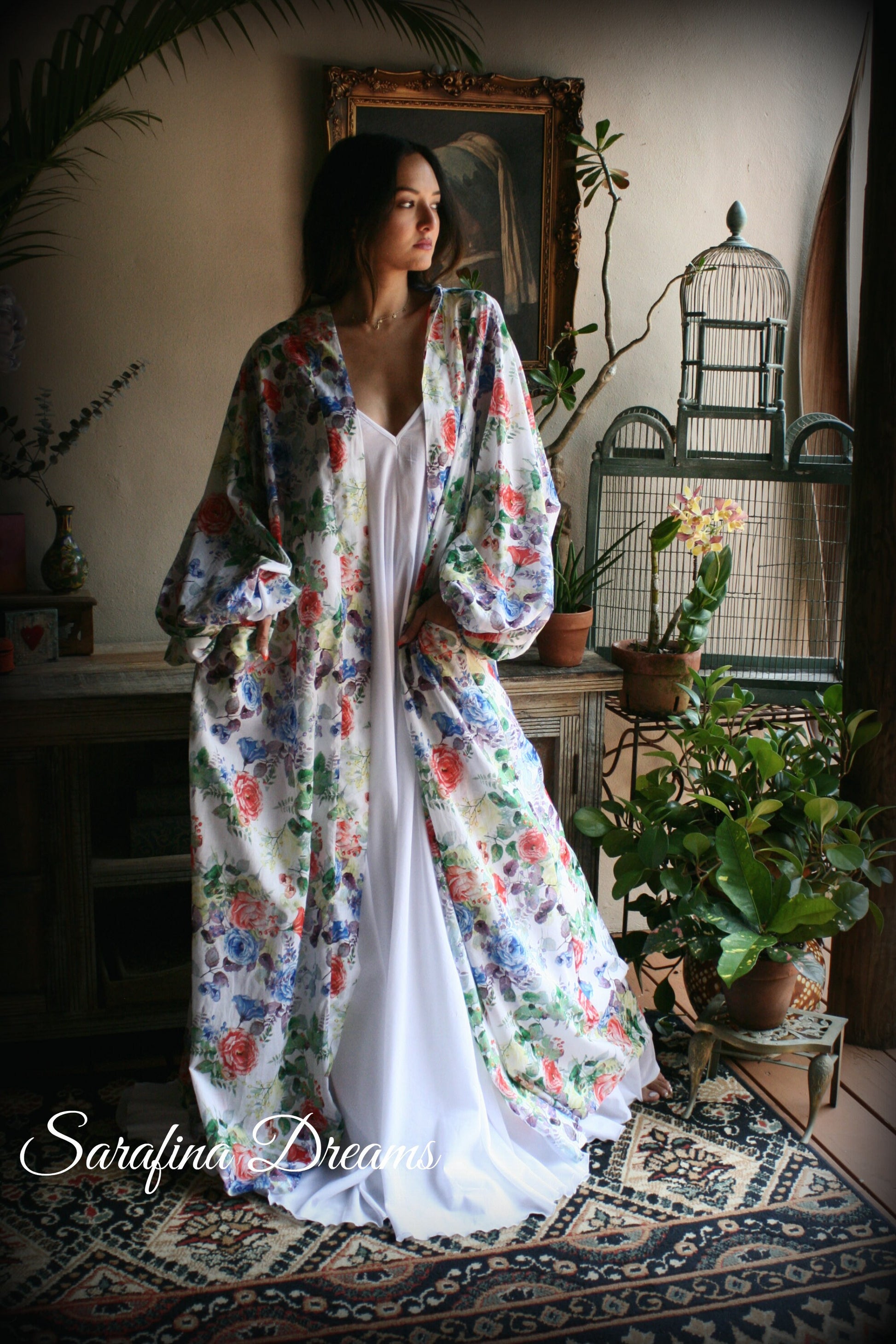 100% Cotton Robe Flower Print Cotton Lingerie Cotton Sleepwear Bridal Nightgown Wedding Sleepwear Honeymoon Lingerie