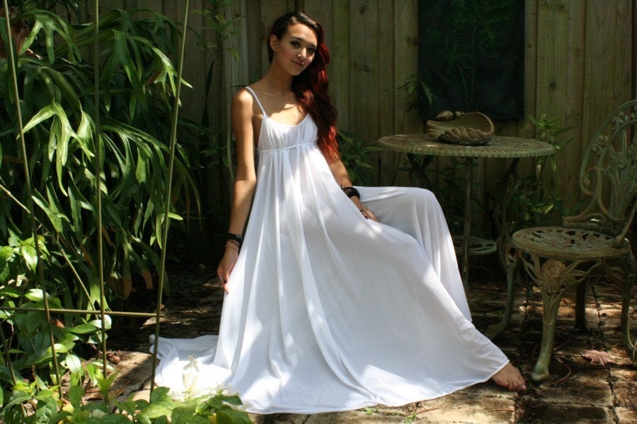 Grecian Goddess Bridal Nightgown Wedding Lingerie White Nylon Angelic Honeymoon Gown Romantic Sleepwear
