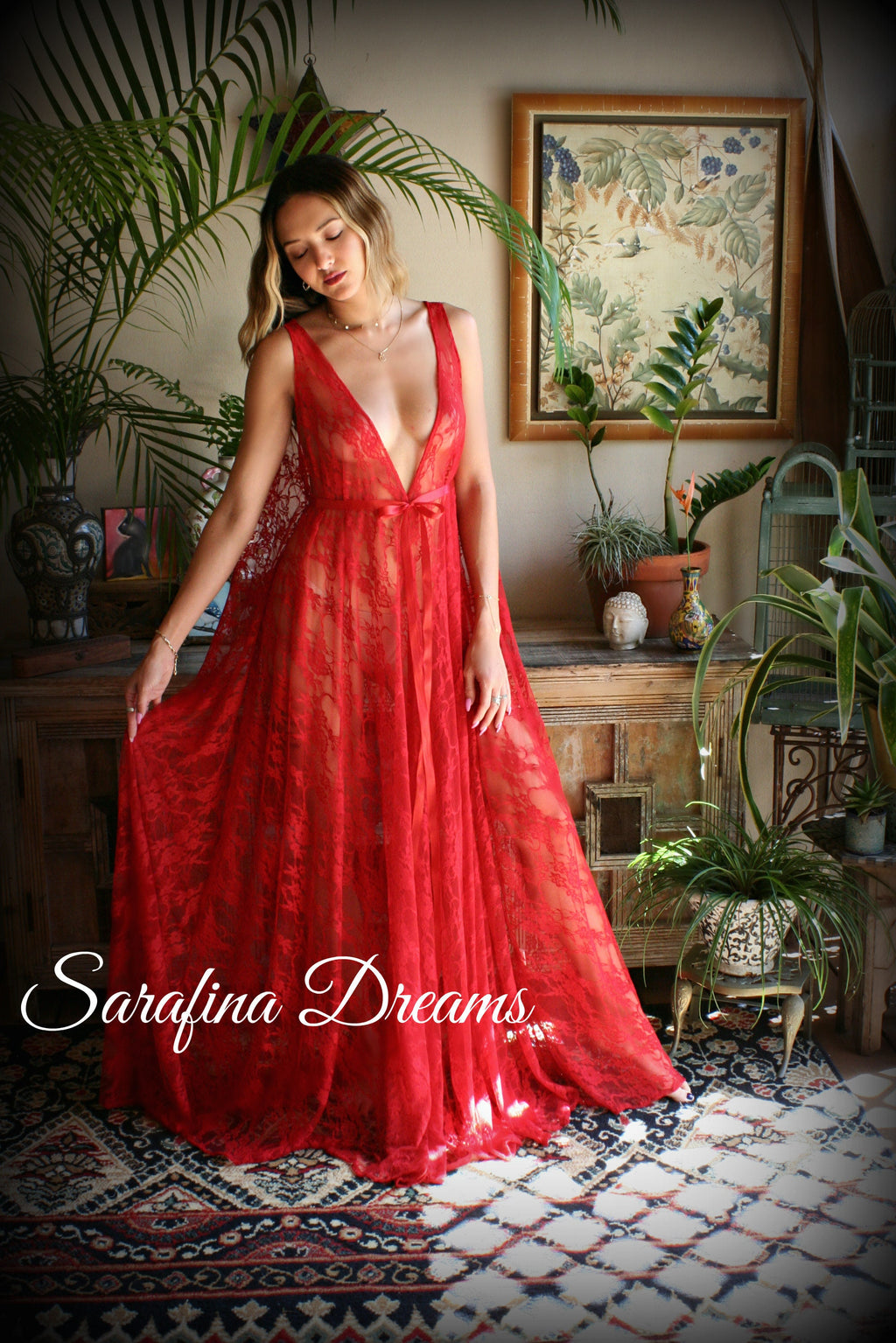 Limited Edition Red Lace Backless Nightgown Lace Lingerie Red Lace Sleepwear Nightgown Red Nightgown Red Sleepwear