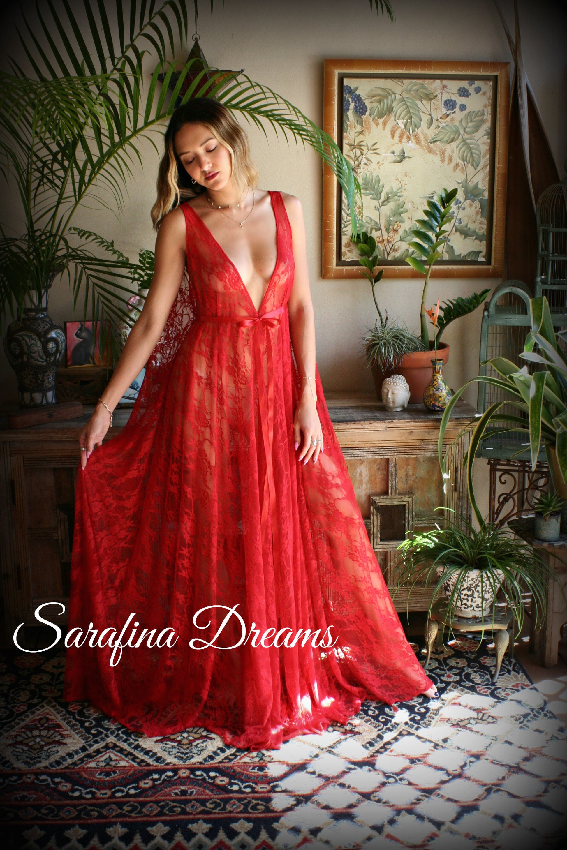 Limited Edition Red Lace Backless Nightgown Lace Lingerie Red Lace Sleepwear Nightgown Red Nightgown Red Sleepwear