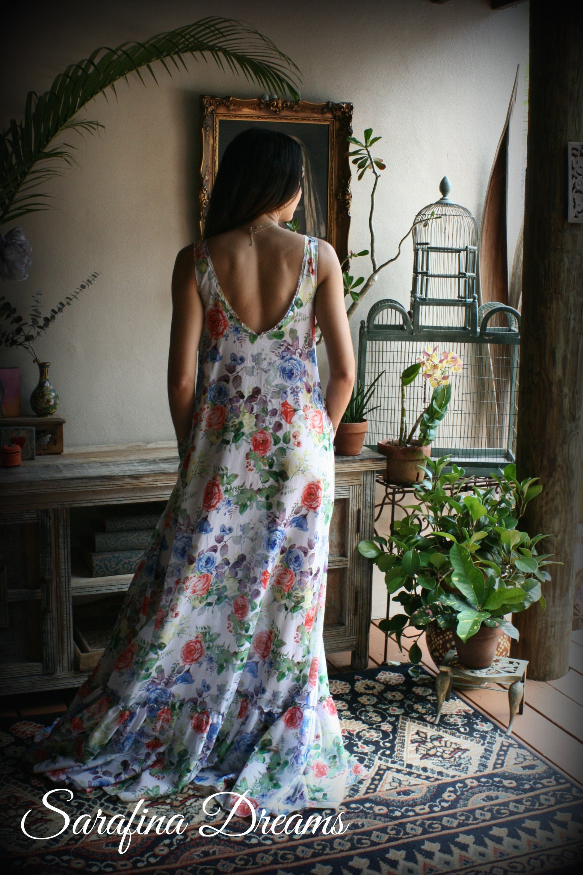 100% Cotton Nightgown Flower Print Ruffle Dress Bridal Nightgown Wedding  Sleepwear Honeymoon Cruise Dress Lingerie