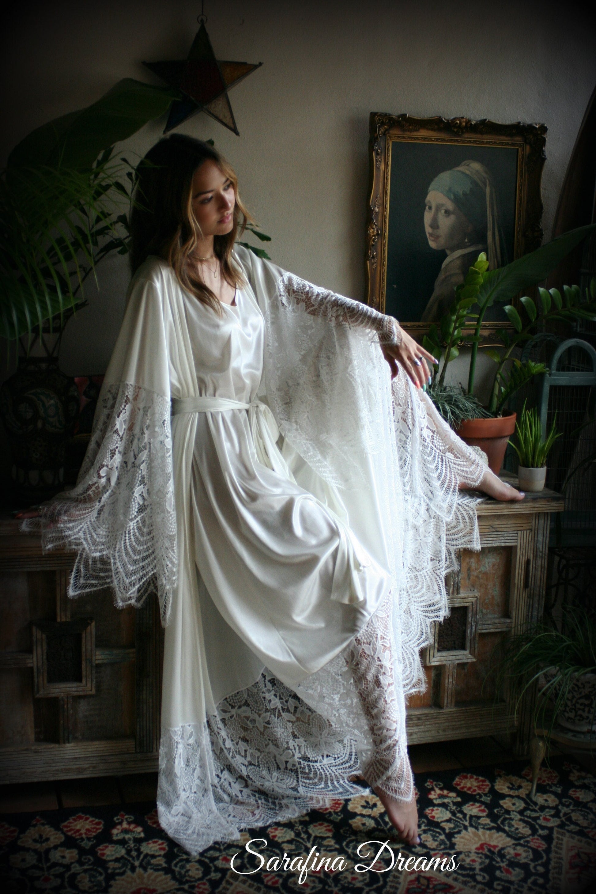 Bridal Satin And Lace Robe Wedding Sleepwear Bridal Robe Lingerie Wedding Lingerie Lace Sleepwear Honeymoon Kimono Lingerie