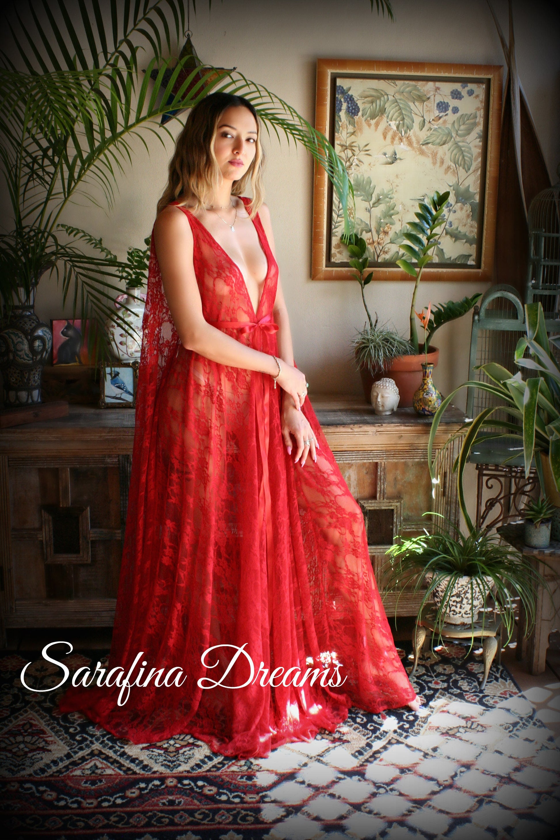 Limited Edition Red Lace Backless Nightgown Lace Lingerie Red Lace Sleepwear Nightgown Red Nightgown Red Sleepwear