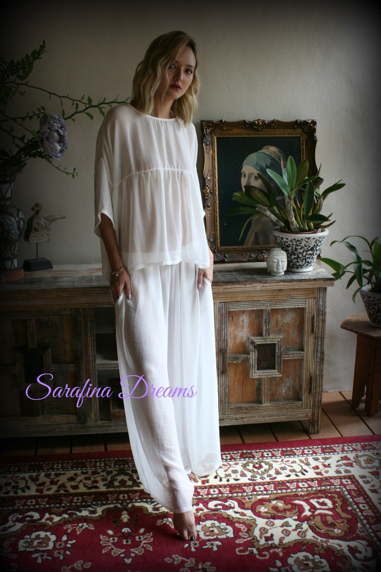 Bridal Chiffon Pajama's Bridal Sleepwear Wedding Lingerie Bridal Chiffon Lingerie Chiffon Sleepwear White Lingerie