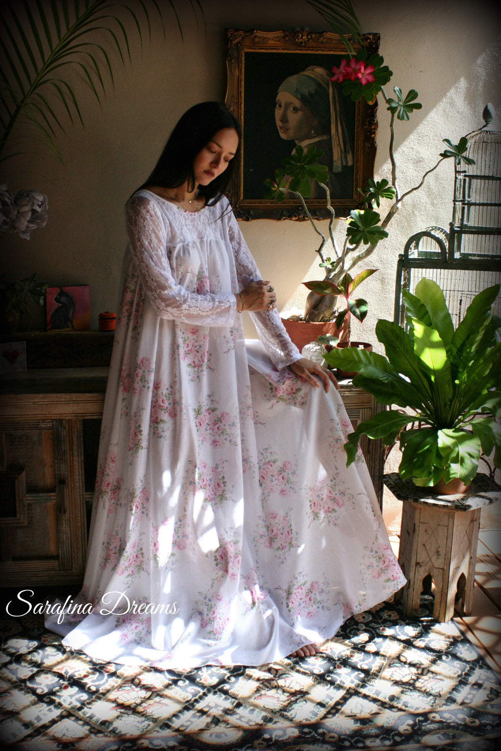 100% Cotton Nightgown Jane Austen Victorian Nightgown Cotton Sleepwear Cotton Lingerie Rose Print