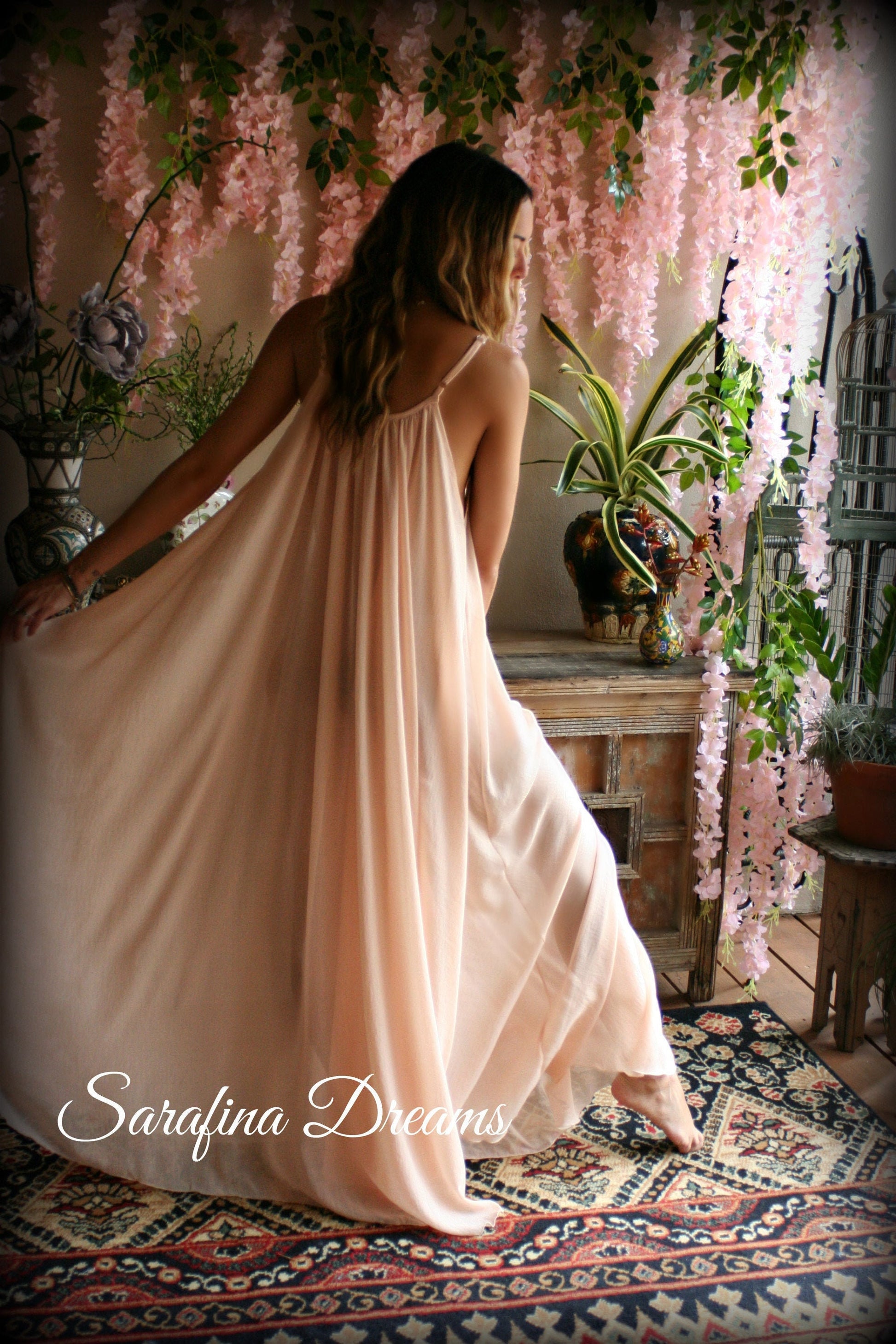Blush Chiffon Bridal Nightgown Wedding Lingerie Chiffon Sleepwear Full Sweep Nightgown Honeymoon Trousseau Sleepwear wedding Sleepwear