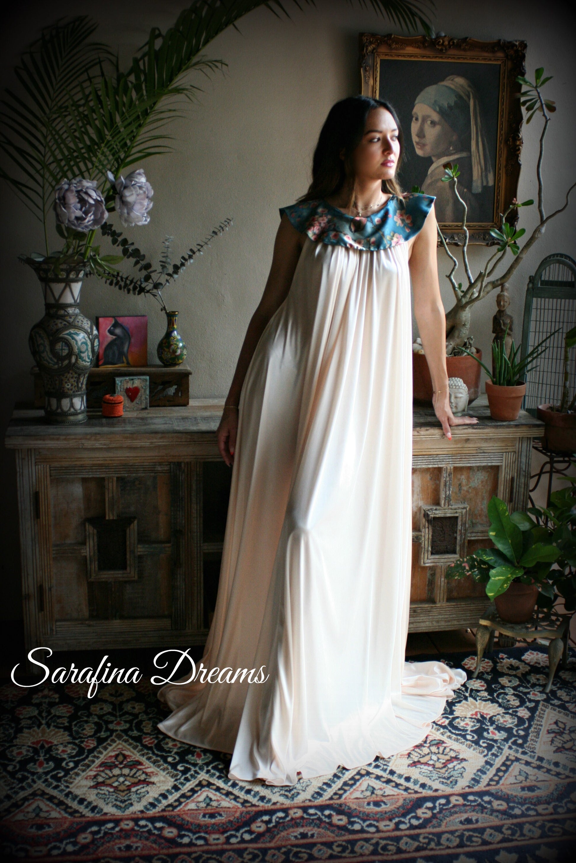 Satin Nightgown Champagne Nightgown Print Collar Bridal Sleepwear Wedding Lingerie Satin Lingerie