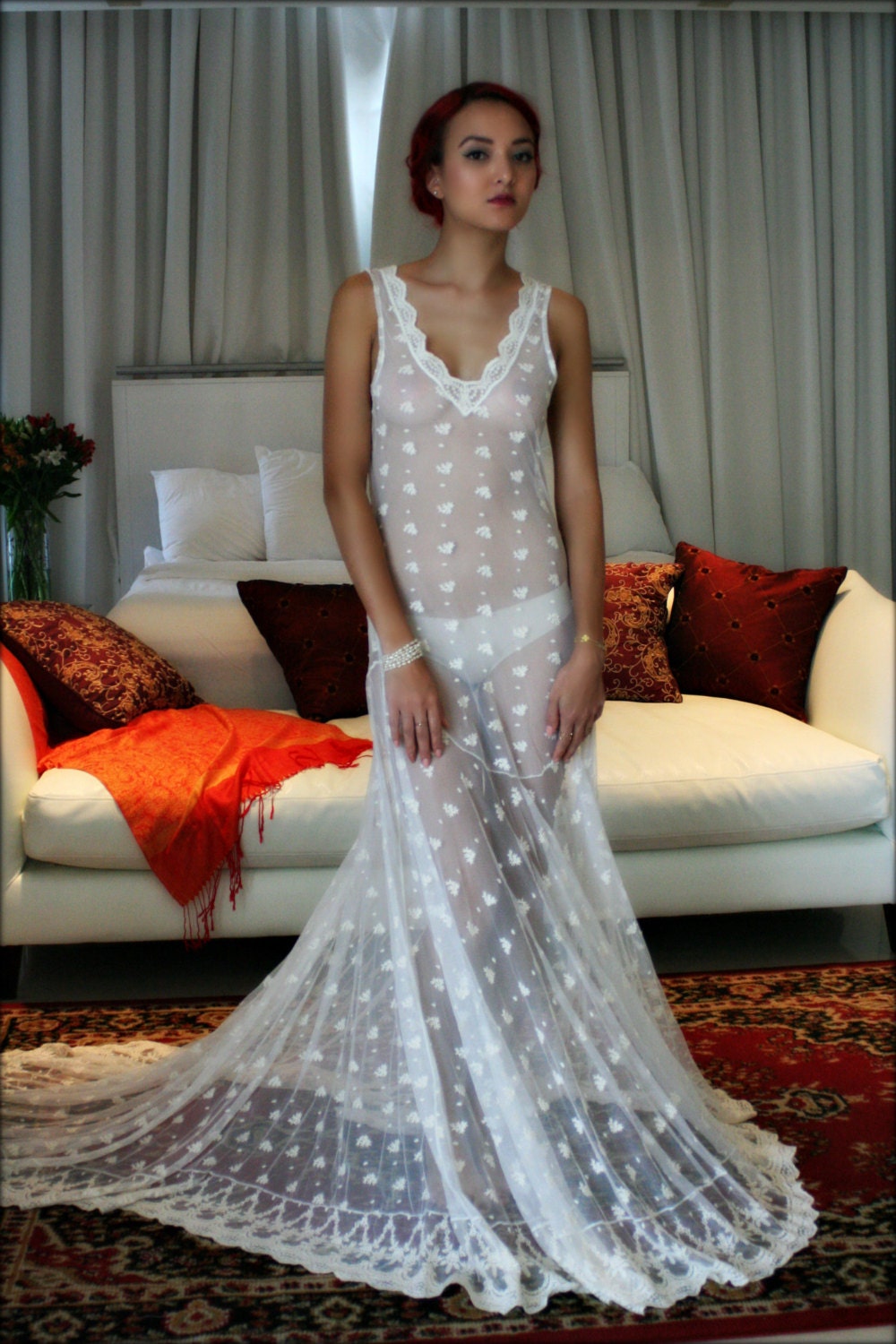 Lace Bridal Nightgown Wedding Lingerie Bridal Gown With Train Bridal Sleepwear Lace Gown Wedding Nightgown Art Deco Paris Chic Bridal