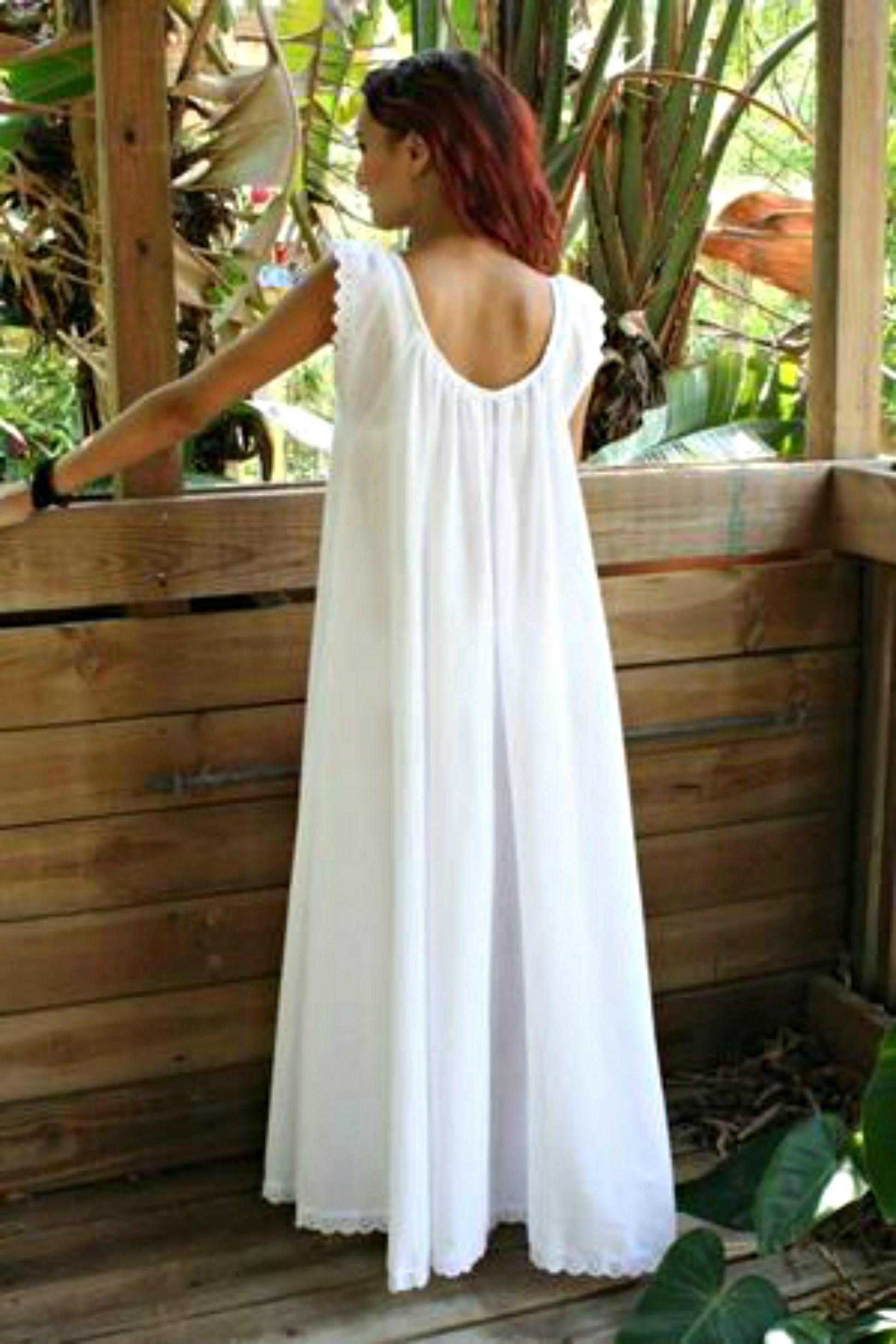 White Cotton And Prints Jane Austen Cotton Nightgown Bridal Wedding Lingerie Cotton Honeymoon Nightgown Cotton Sleepwear