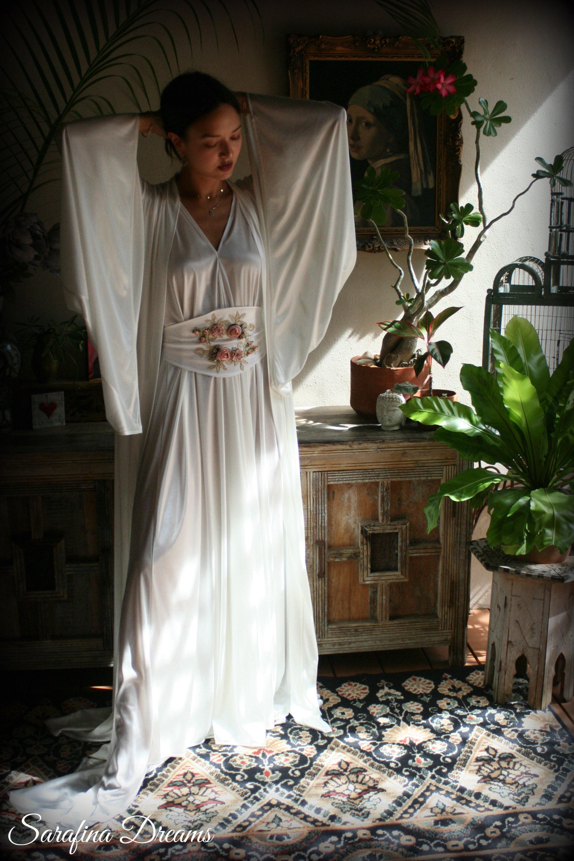 Satin Bridal Robe Angel Wing Sleeve Bridal Lingerie Wedding Sleepwear Bridal Satin Kimono Robe Wedding Apparel Bridal Kimono