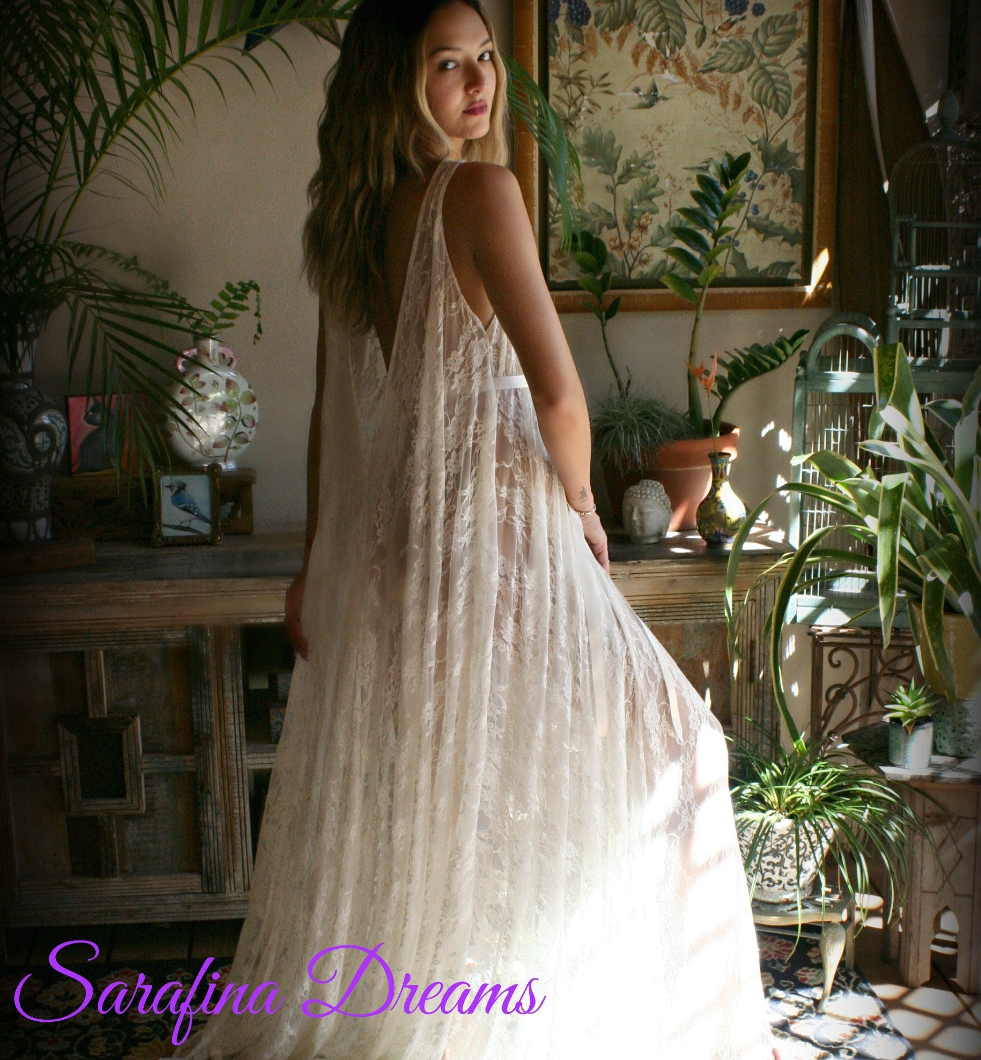 Lace Backless Nightgown Lace Lingerie Ivory Lace Sleepwear Bridal Nightgown Ivory Nightgown Wedding Sleepwear Bridal Lingerie