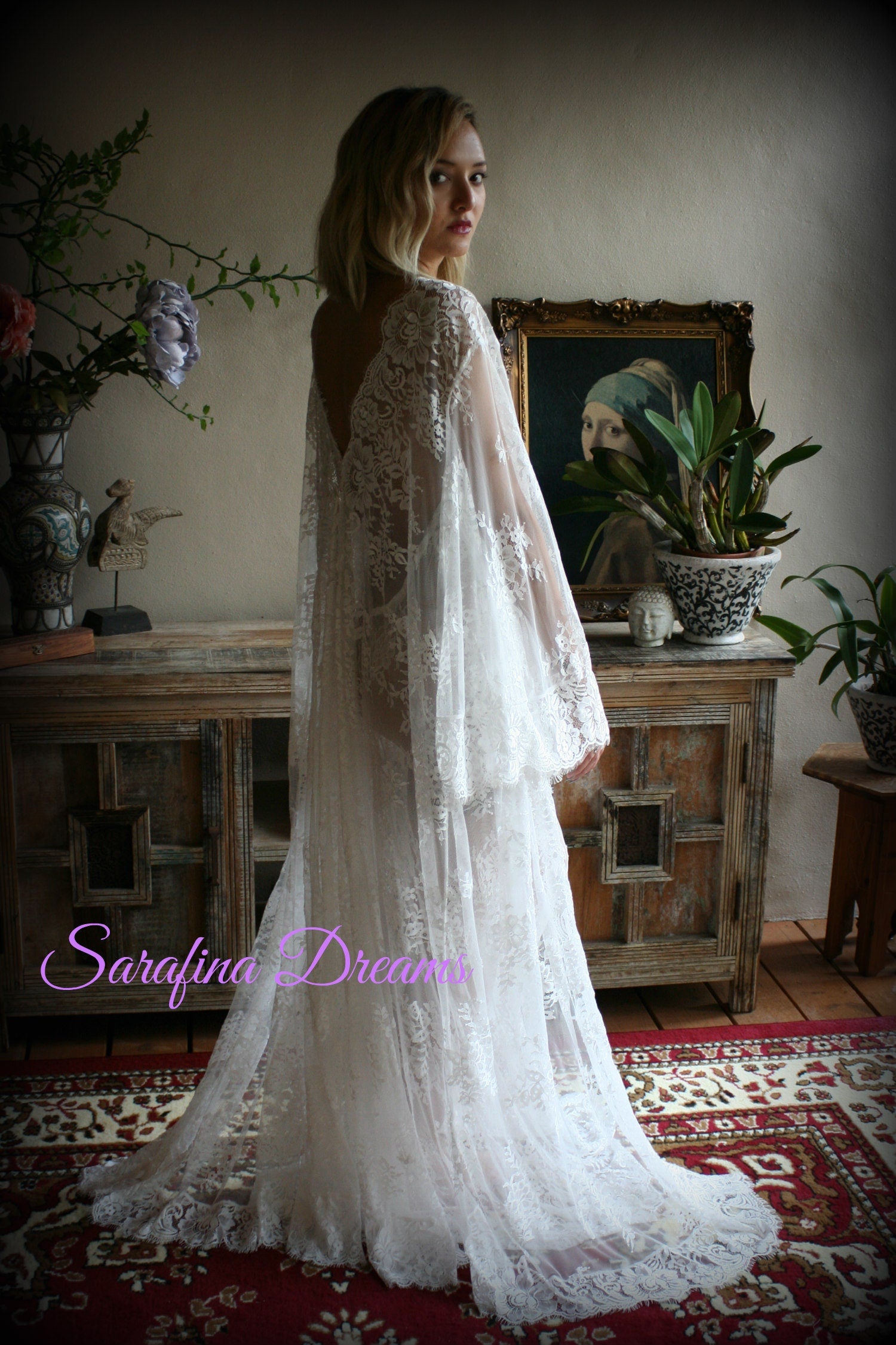 Bridal Lace Wedding Robe Bridal Lingerie Wedding Sleepwear Off White Lace Lingerie Bridal Robe Honeymoon Lingerie Lace Robe Kimono