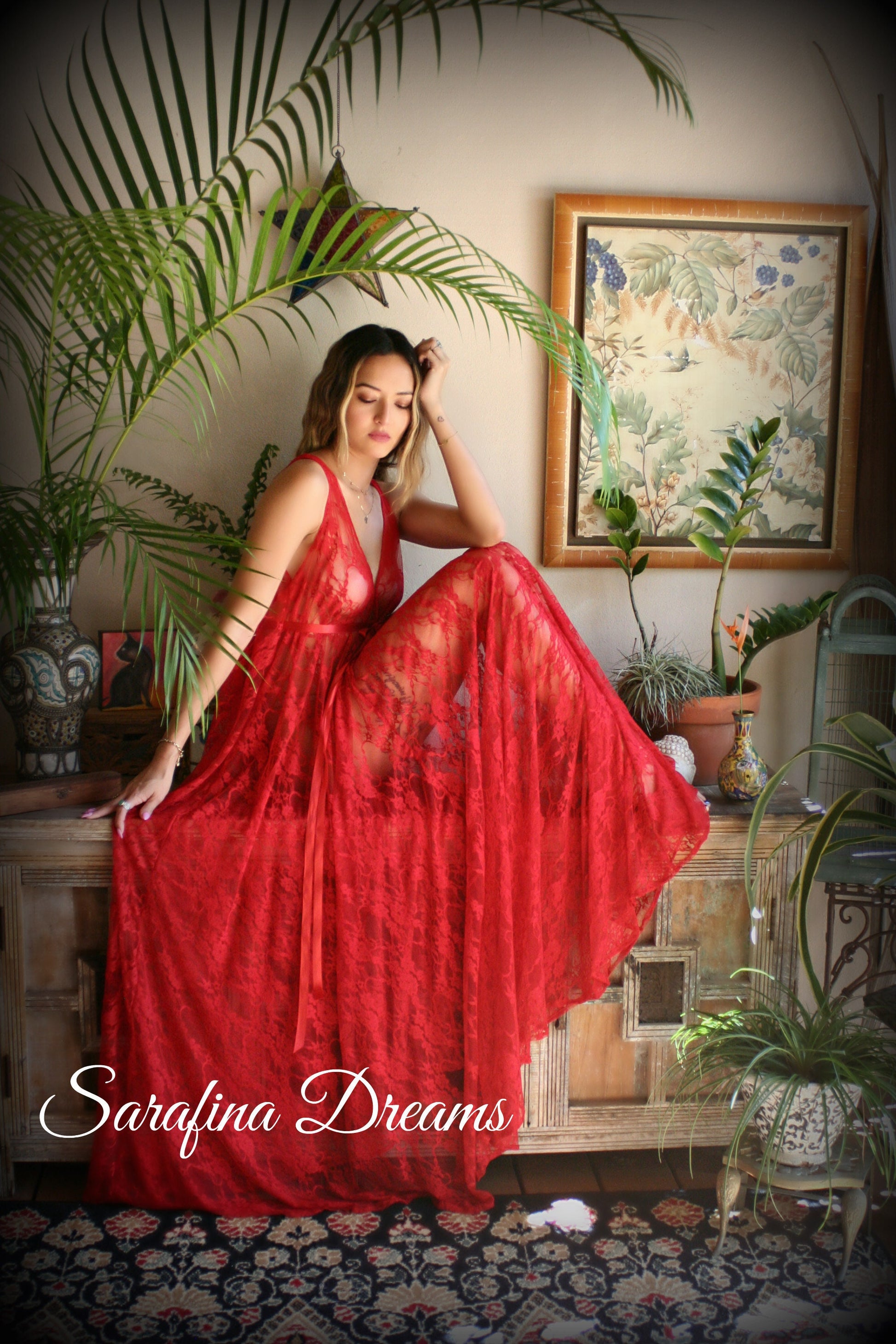 Limited Edition Red Lace Backless Nightgown Lace Lingerie Red Lace Sleepwear Nightgown Red Nightgown Red Sleepwear