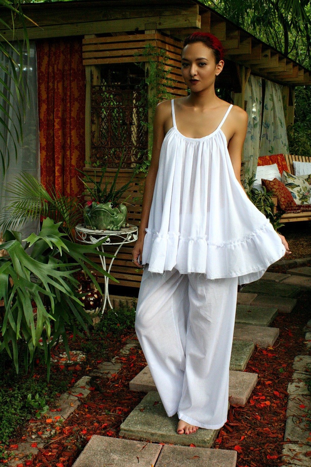Cotton Baby Doll Pajama Set Cotton Nightgown Cotton Lingerie White Cotton Sleepwear Cotton Pajama Pant Cotton Bridal  Sarafina Dreams