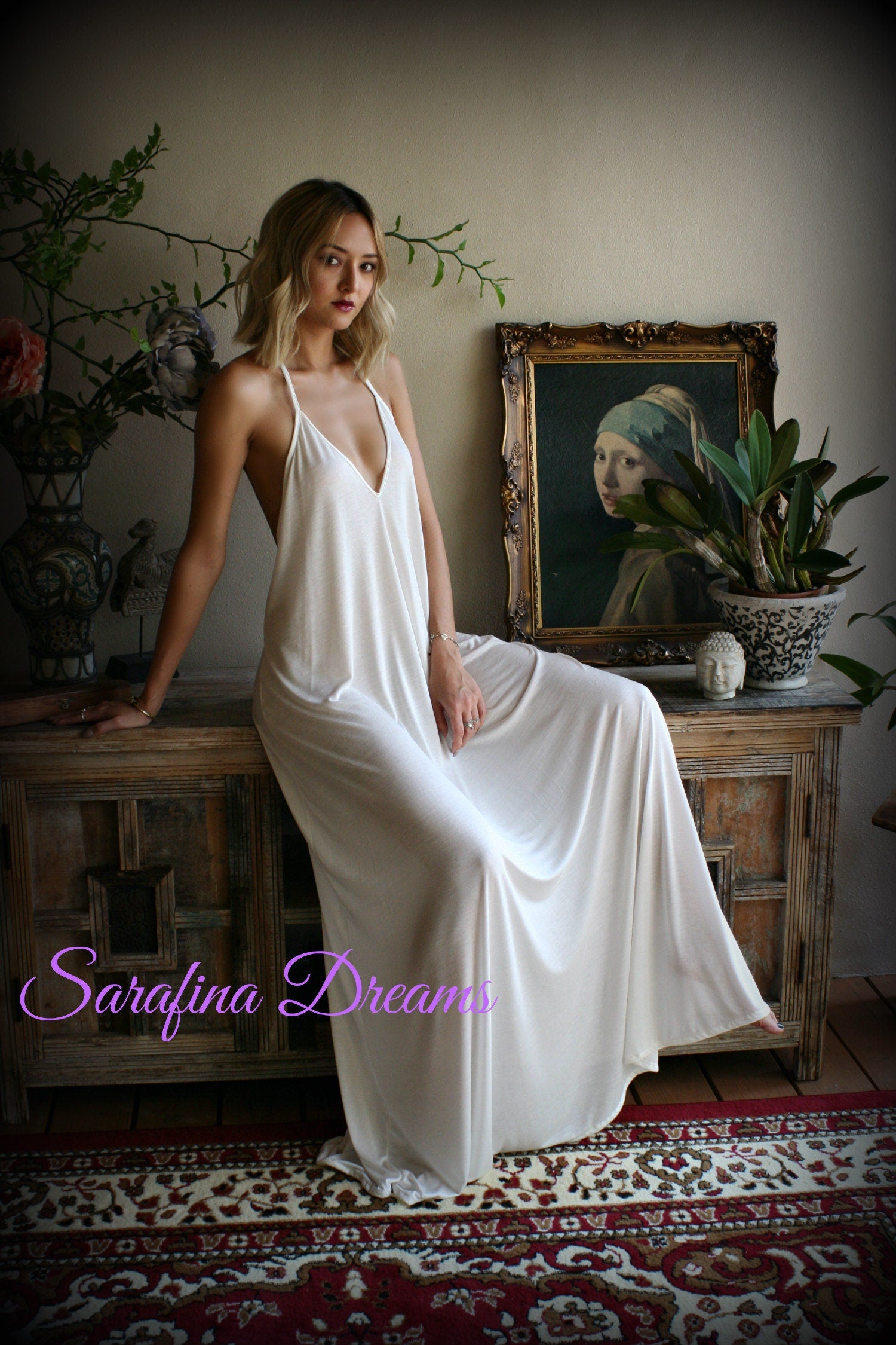 Bridal Silk Knit Backless Nightgown Wedding Lingerie Bridal Lingerie Wedding Nightgown Honeymoon Sleepwear Silk Lingerie Halter nightgown
