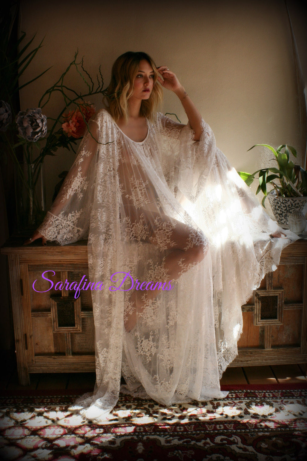 Bridal Lace Nightgown Wedding Sleepwear Full Sweep Bridal Lingerie  Off White Lace Lingerie Lace Lingerie Honeymoon Lingerie