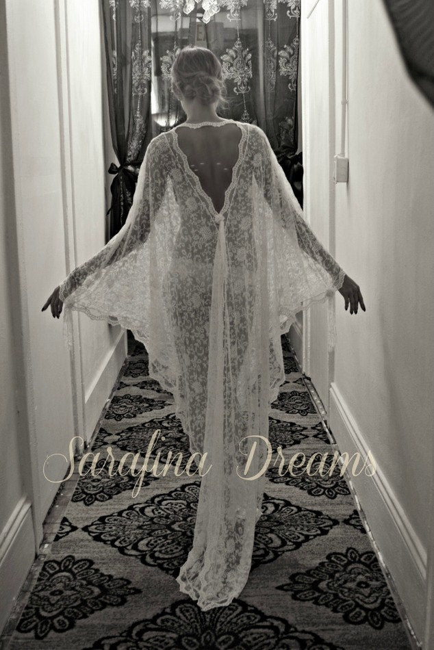 Exclusive Embroidered French Lace Bridal Robe Nightgown Wedding Sleepwear Ivorey Bridal Lingerie Bridal Robe Paris Chic Runway Collection