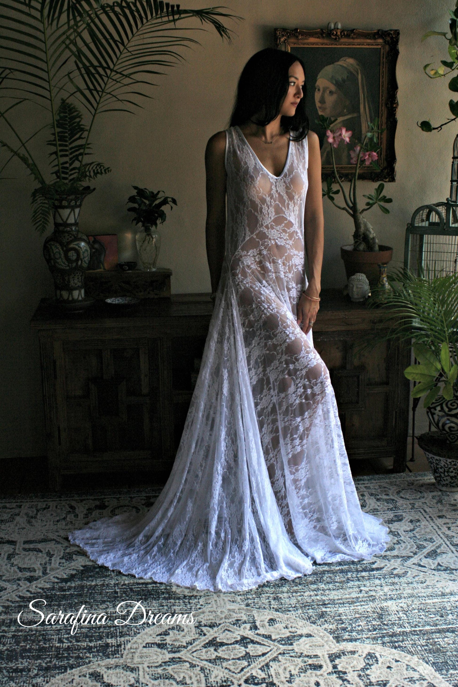Bridal Lace Nightgown And Robe Set Wedding Peignoir White Lace Bridal Lingerie Wedding Sleepwear Kimono Robe Lace Nightgown Art Deco Bridal