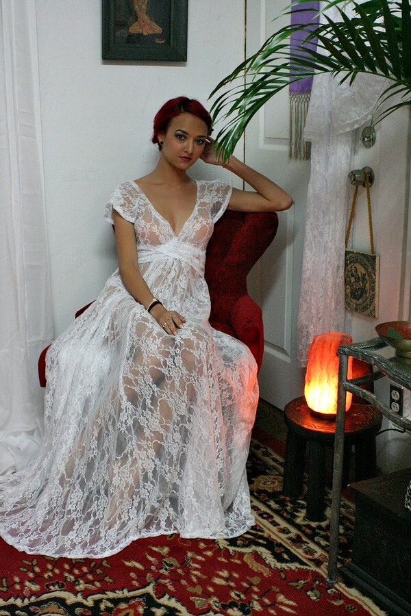 White Lace Bridal Nightgown Full Sweep Capelet Sleeve Wedding Lingerie Sleepwear Bridal Lingerie Lace Nightgown Lace Lingerie