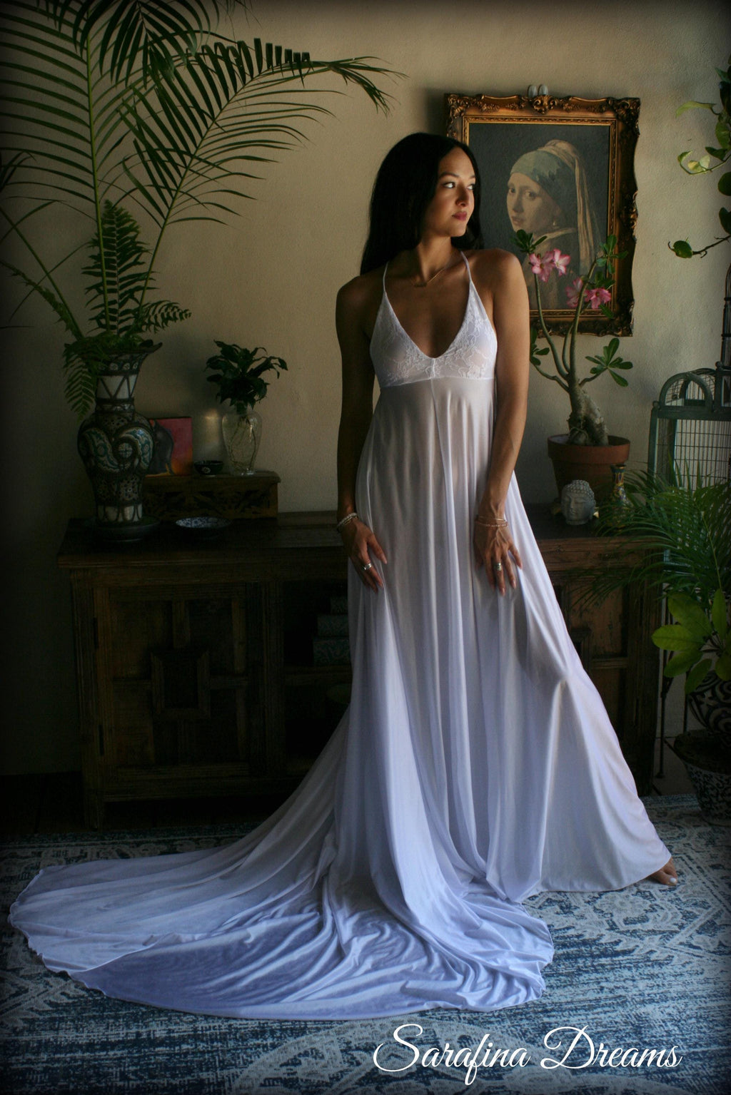 White Bridal Nightgown Backless Wedding Lingerie Bridal Sleepwear Lace Lingerie Nightgown With Train Wedding Nightgown