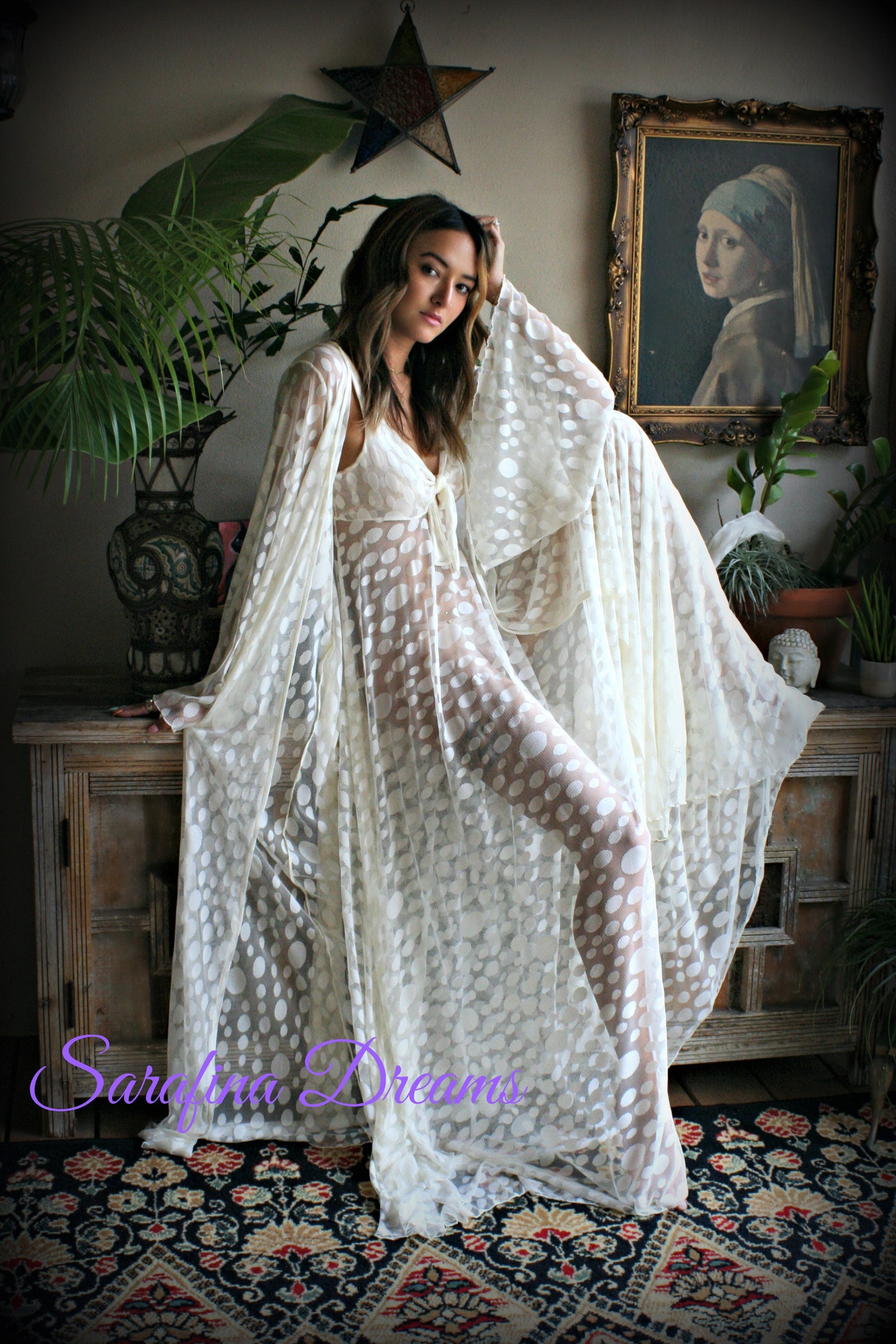 Bridal Lingerie  Ivory Lace Nightgown Tie Front Waterfall Gown Wedding Sleepwear Honeymoon  Ivory Lace  Wedding Lingerie