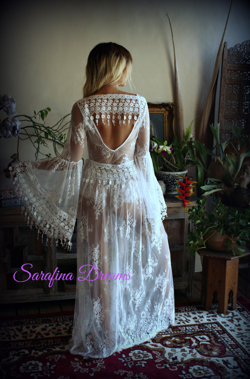 Bridal Lace Backless Robe With Panties, Honeymoon Lingerie