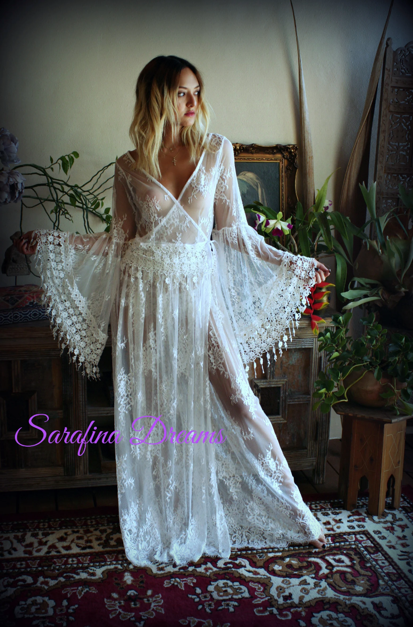 Bridal Lace Backless Robe With Panties, Honeymoon Lingerie