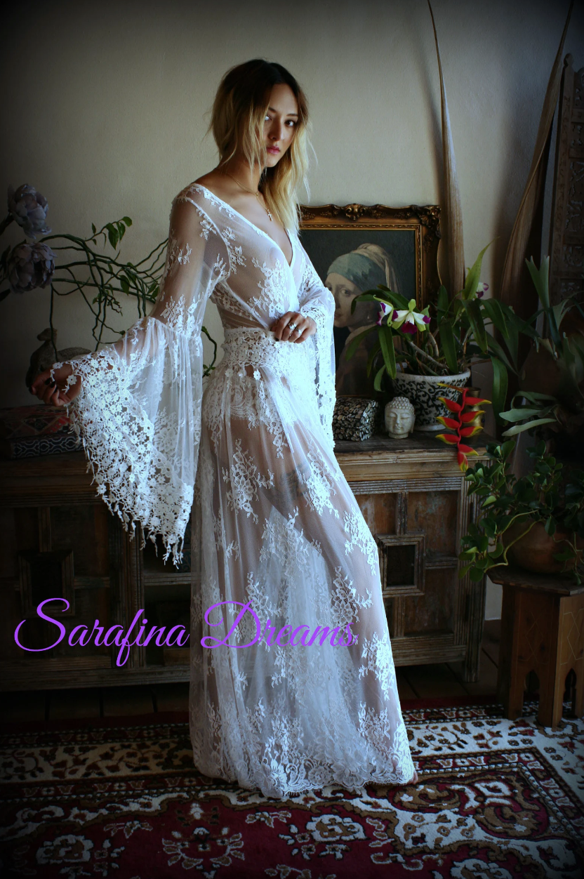Bridal Lace Backless Robe With Panties, Honeymoon Lingerie