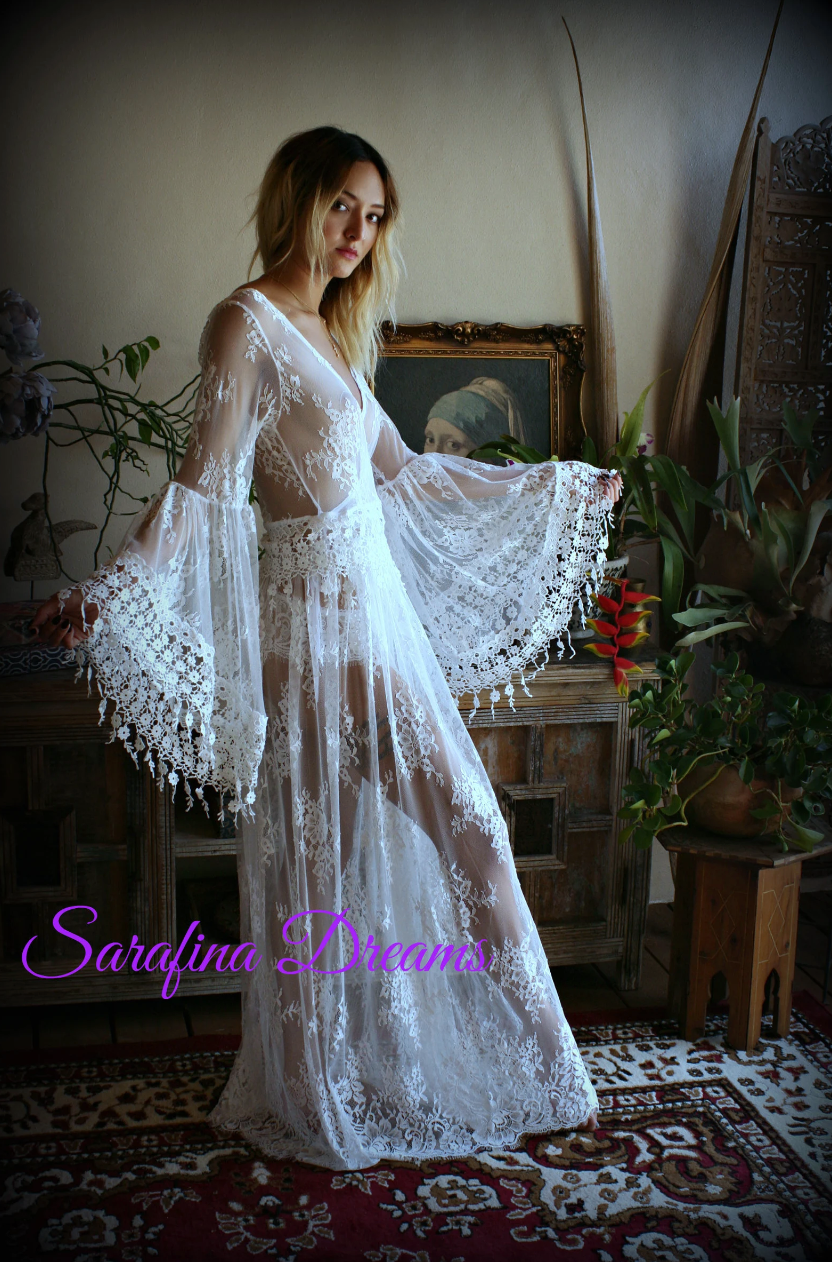 Bridal Lace Backless Robe With Panties, Honeymoon Lingerie