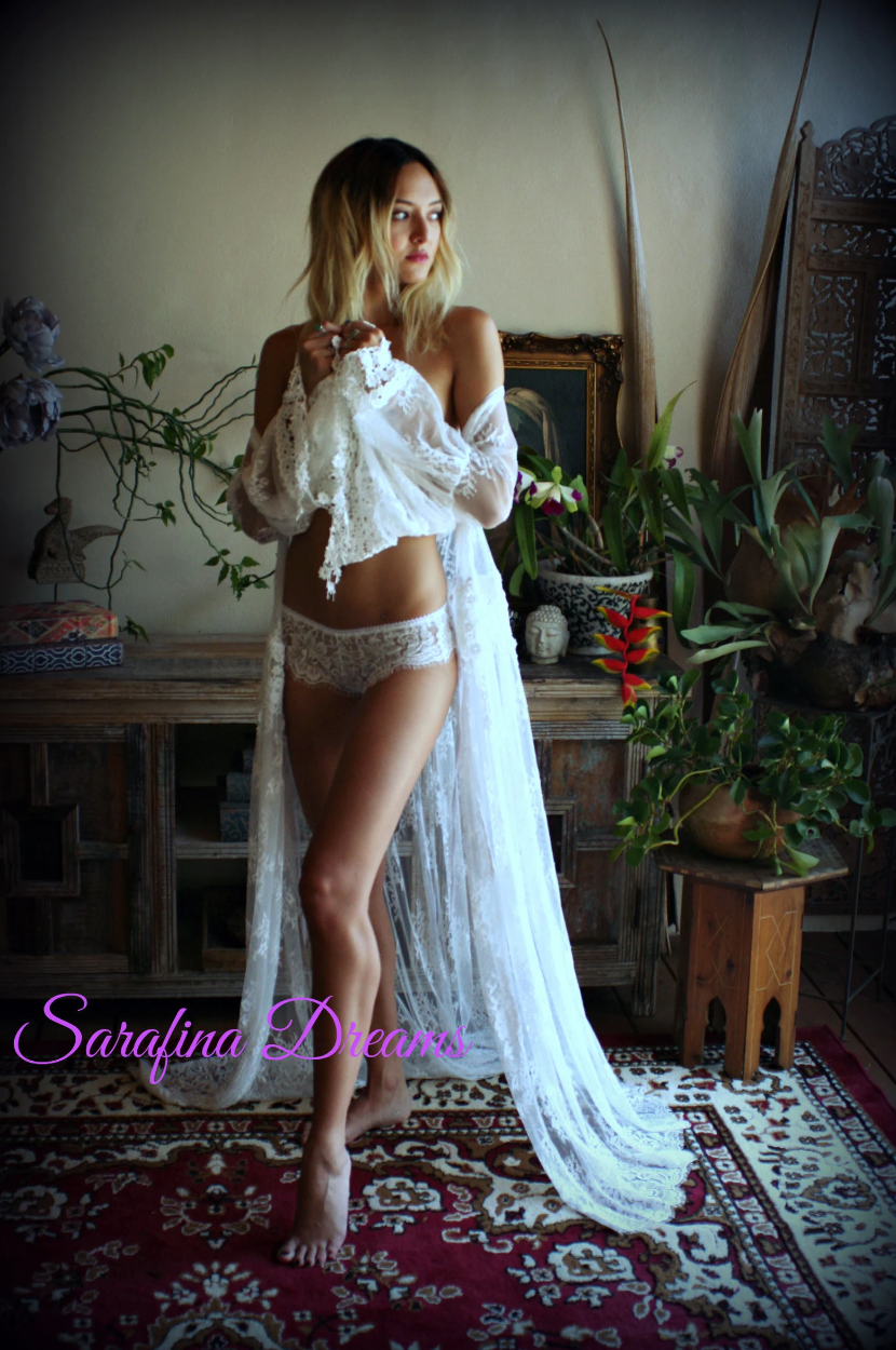 Bridal Lace Backless Robe With Panties, Honeymoon Lingerie